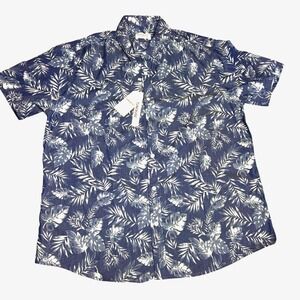 Blue And White‎ Hawaiian Tropical Leaves Button Down Shirt Cruise Tunevuse Men M